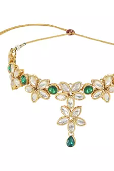 Traditional Floral Design Kundan Studded Necklace Jewellery With Earrings Set for Women/Girls 