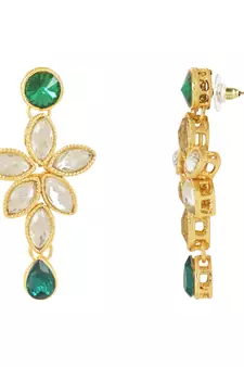 Traditional Floral Design Kundan Studded Necklace Jewellery With Earrings Set for Women/Girls 