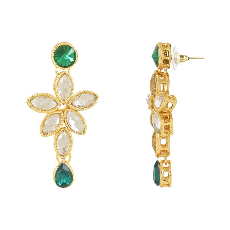 Traditional Floral Design Kundan Studded Necklace Jewellery With Earrings Set for Women/Girls 