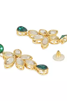 Traditional Floral Design Kundan Studded Necklace Jewellery With Earrings Set for Women/Girls 