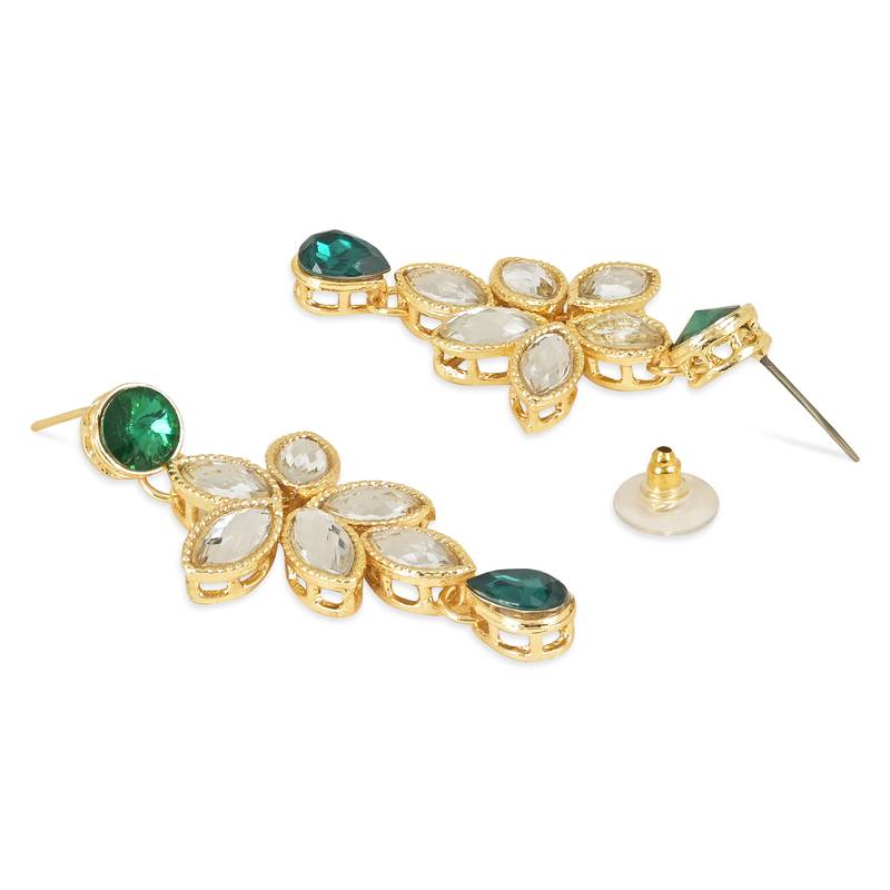 Traditional Floral Design Kundan Studded Necklace Jewellery With Earrings Set for Women/Girls 