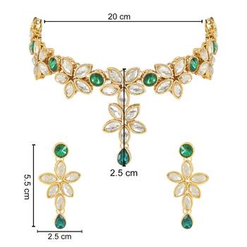 Traditional Floral Design Kundan Studded Necklace Jewellery With Earrings Set for Women/Girls  5