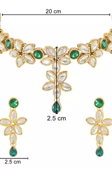 Traditional Floral Design Kundan Studded Necklace Jewellery With Earrings Set for Women/Girls 