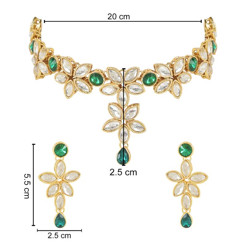 Traditional Floral Design Kundan Studded Necklace Jewellery With Earrings Set for Women/Girls 