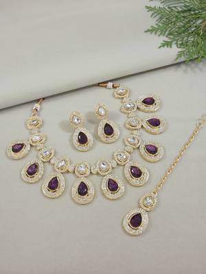 Traditional Kundan & Stone Studded Choker Necklace Jewellery With Earrings Set for Women/Girls  1