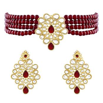Traditional Kundan Handcrafted Pearl Choker Necklace Jewellery With Earrings Set For Women/Girls  1