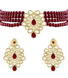 Traditional Kundan Handcrafted Pearl Choker Necklace Jewellery With Earrings Set For Women/Girls 