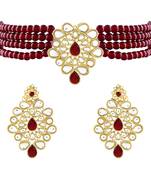 Traditional Kundan Handcrafted Pearl Choker Necklace Jewellery With Earrings Set For Women/Girls 