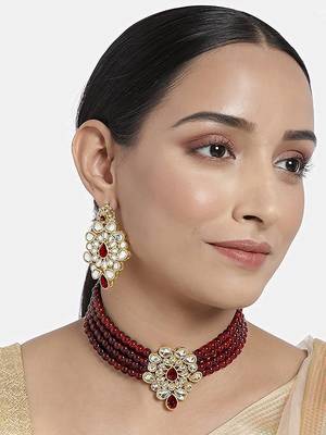 Traditional Kundan Handcrafted Pearl Choker Necklace Jewellery With Earrings Set For Women/Girls  2
