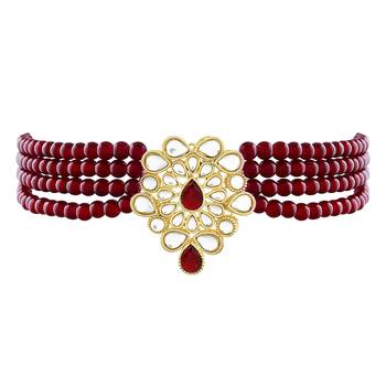 Traditional Kundan Handcrafted Pearl Choker Necklace Jewellery With Earrings Set For Women/Girls  4