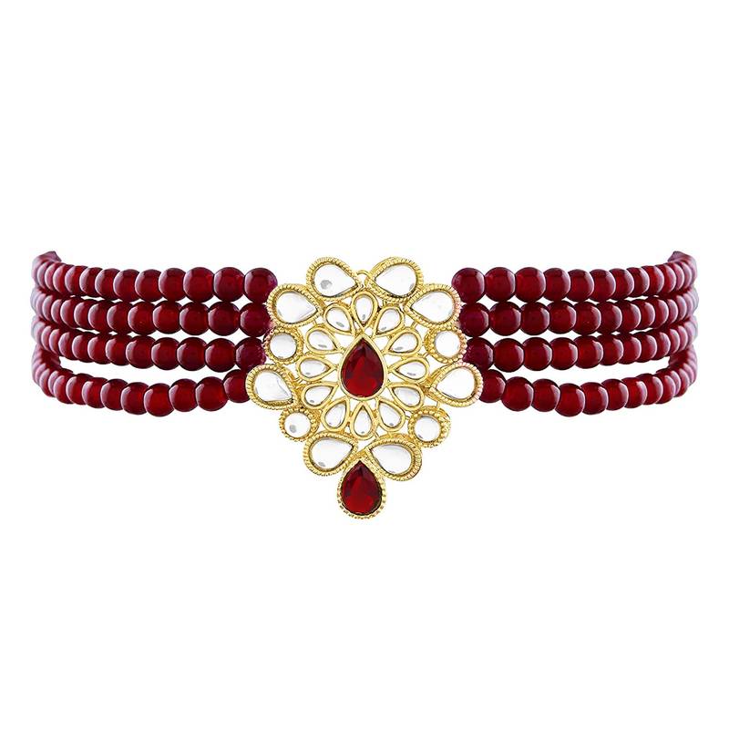 Traditional Kundan Handcrafted Pearl Choker Necklace Jewellery With Earrings Set For Women/Girls 