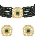 Traditional Kundan Handcrafted Onyx Pearl Choker Necklace Jewellery With Earrings Set For Women/Girls 