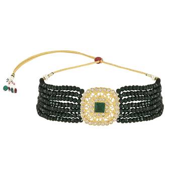 Traditional Kundan Handcrafted Onyx Pearl Choker Necklace Jewellery With Earrings Set For Women/Girls  2
