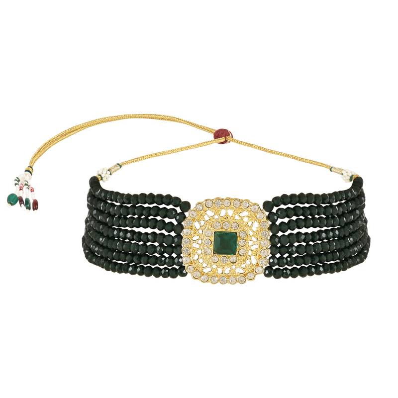 Traditional Kundan Handcrafted Onyx Pearl Choker Necklace Jewellery With Earrings Set For Women/Girls 