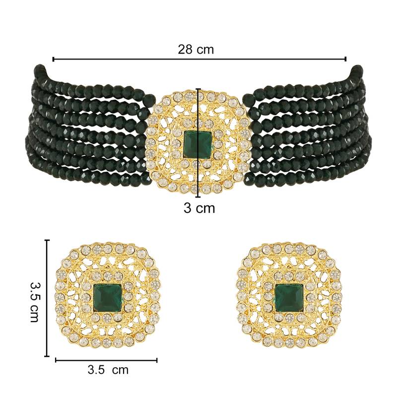 Traditional Kundan Handcrafted Onyx Pearl Choker Necklace Jewellery With Earrings Set For Women/Girls 