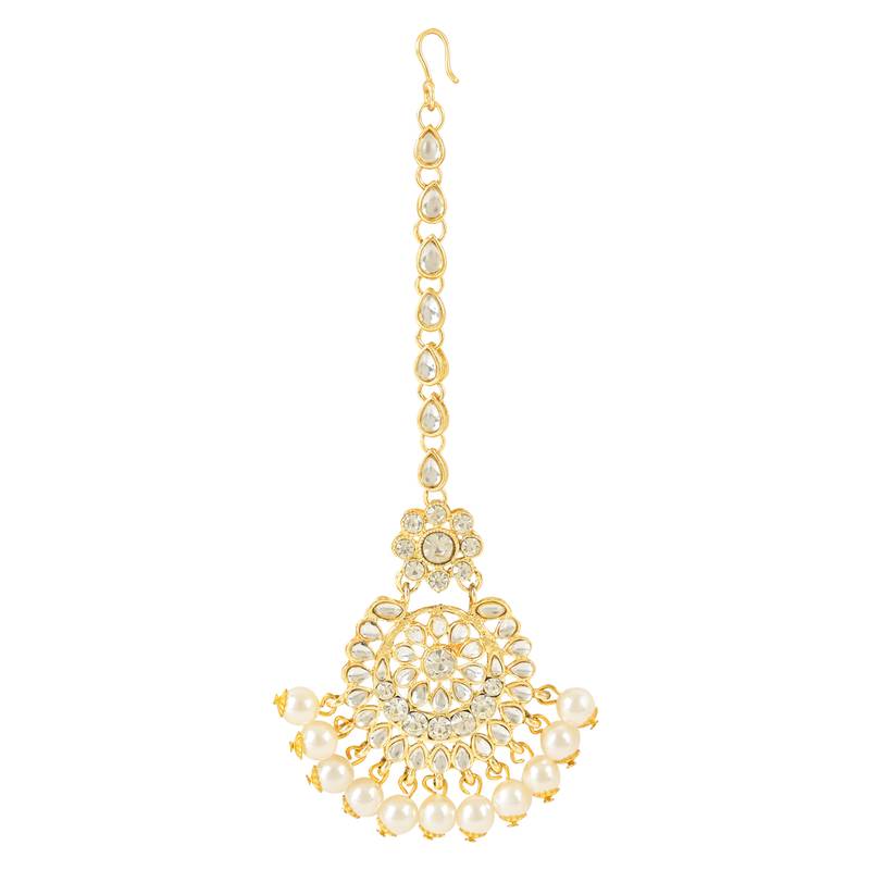 Traditional Elegant Pearl and Kundan Studded Maang Tikka/Headpiece for Women/Girls 