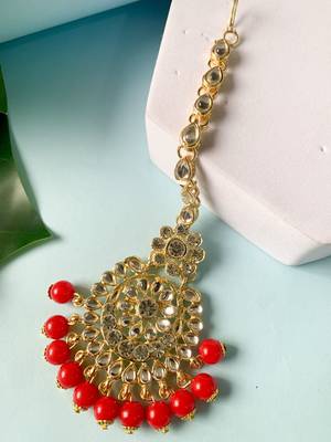 Traditional Elegant Pearl and Kundan Studded Maang Tikka/Headpiece for Women/Girls  1