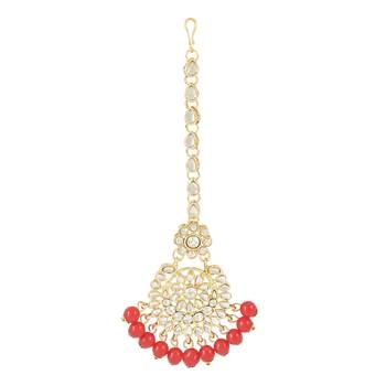 Traditional Elegant Pearl and Kundan Studded Maang Tikka/Headpiece for Women/Girls  2