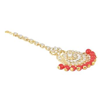 Traditional Elegant Pearl and Kundan Studded Maang Tikka/Headpiece for Women/Girls  3