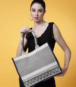 Tribal Beige & Black Diamond Jacquard Cotton Canvas Handheld Bag