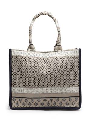 Tribal Beige & Black Diamond Jacquard Cotton Canvas Handheld Bag 3