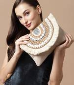 Boho Nude & Brown Seashell Embellished Cotton Canvas Sling Bag