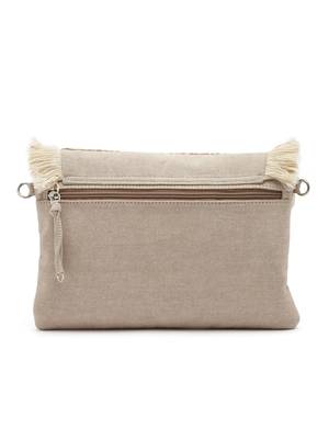 Boho Nude & Brown Seashell Embellished Cotton Canvas Sling Bag 5