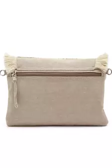 Boho Nude & Brown Seashell Embellished Cotton Canvas Sling Bag