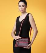 Rangoli Wine & Multi Ethnic Motifs Printed Cotton Canvas Sling Bag