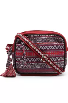 Rangoli Wine & Multi Ethnic Motifs Printed Cotton Canvas Sling Bag