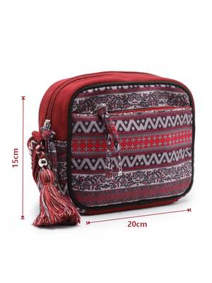 Rangoli Wine & Multi Ethnic Motifs Printed Cotton Canvas Sling Bag 4