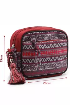 Rangoli Wine & Multi Ethnic Motifs Printed Cotton Canvas Sling Bag