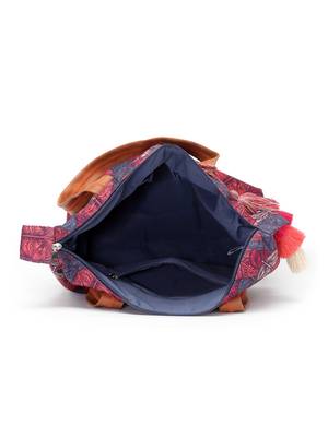 Rangoli Navy Blue & Multi Leaf Motif Printed Cotton Canvas Tote Bag 5