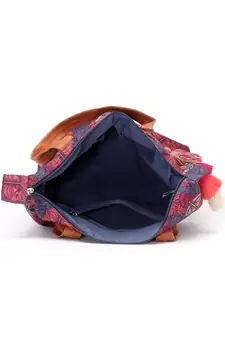 Rangoli Navy Blue & Multi Leaf Motif Printed Cotton Canvas Tote Bag