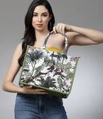 Jungle Olive Green & Multi Tropical Jacquard Cotton Canvas Handheld Bag