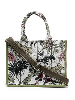 Jungle Olive Green & Multi Tropical Jacquard Cotton Canvas Handheld Bag 3