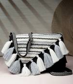 Geomat Black & Silver Striped Jacquard Cotton Canvas Sling Bag