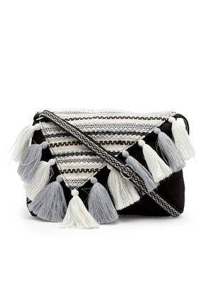 Geomat Black & Silver Striped Jacquard Cotton Canvas Sling Bag 3