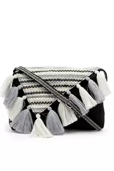 Geomat Black & Silver Striped Jacquard Cotton Canvas Sling Bag