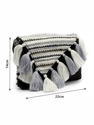 Geomat Black & Silver Striped Jacquard Cotton Canvas Sling Bag 4