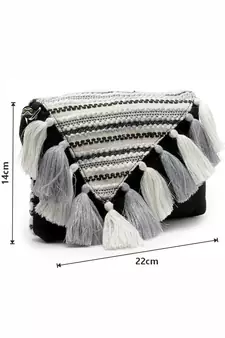 Geomat Black & Silver Striped Jacquard Cotton Canvas Sling Bag