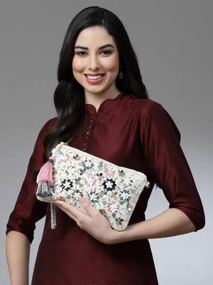 Boho Natural & Multi Floral Embellished Polycotton Sling Bag 1