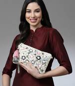 Boho Natural & Multi Floral Embellished Polycotton Sling Bag