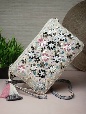 Boho Natural & Multi Floral Embellished Polycotton Sling Bag 2