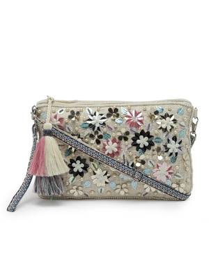 Boho Natural & Multi Floral Embellished Polycotton Sling Bag 3