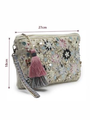 Boho Natural & Multi Floral Embellished Polycotton Sling Bag 4