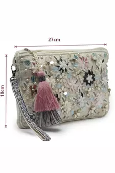 Boho Natural & Multi Floral Embellished Polycotton Sling Bag