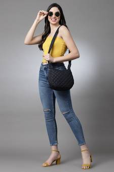 Uno Black Diamond Quilted Polyester Sling Bag