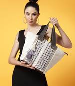 Boho Natural & Multi Geometric Jacquard Cotton Canvas Handheld Bag