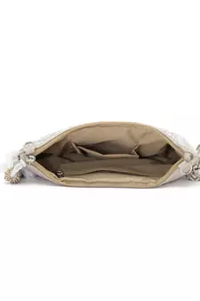 Ghoomar Natural & Gold Floral Embellished Cotton Canvas Sling Bag